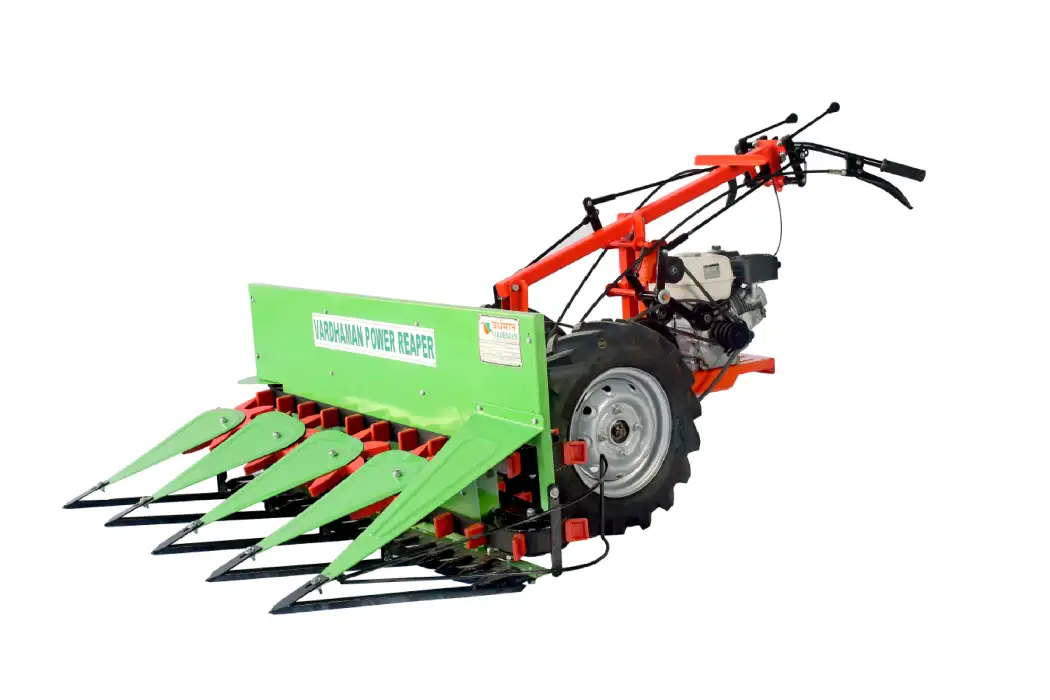 Vardhman Power Reaper harvesting paddy in Indian fields,