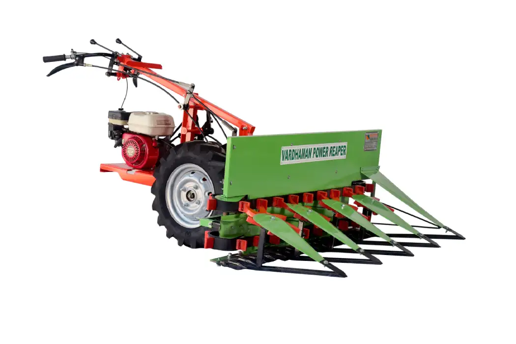 Vardhman Power Reaper harvesting paddy in Indian fields,